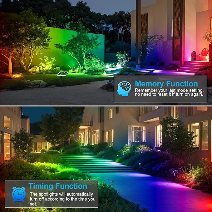 MEIHUA Solar Spot Lights Outdoor Color Changing, 6 in 1 Solar Landscape Lighting RGB Spotlights with Remote Control, IP66 Waterproof Solar Lights Outdoor Garden for Pathway Yard Pool Tree MEIHUA