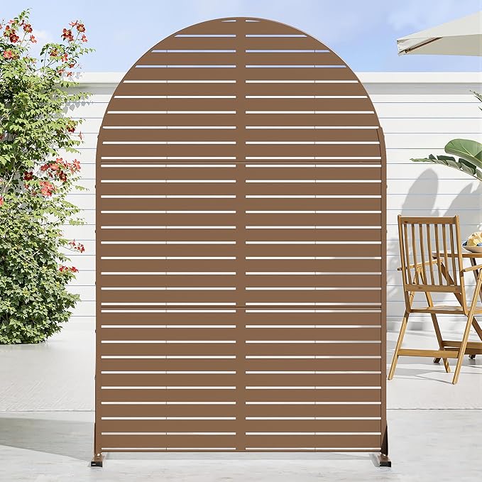 Casaphoria 72" H x 47" W Arched Metal Privacy Screen - Elegant Freestanding Outdoor Screen for Deck, Patio & Balcony - Versatile Decorative Privacy Panels for Home & Garden Use (Brown-Louvered) Casaphoria
