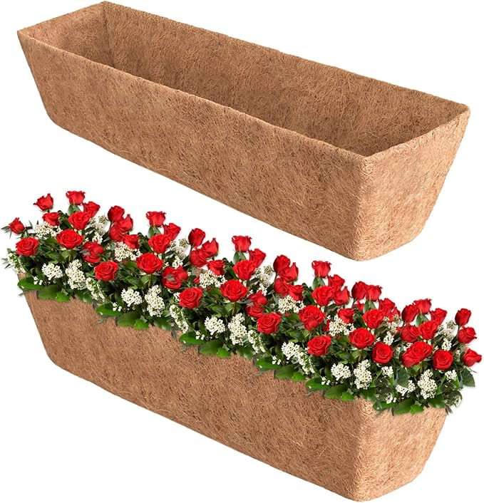 Halatool 2 Pack 36 Inch Window Box Liners Trough Coco Fiber Replacement Liner Pre-Formed Coconut Liners for Planters Wall Hanging Basket Flower Pot Fence Railing HALATOOL