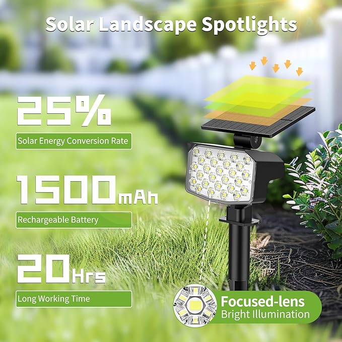 8 Pack Solar Spot Lights Outdoor, Waterproof IP65 Adjustable, 3 Lighting Modes Solar Powered Landscape Spotlights for Yard Garden Pathway(Cool White) MinPea