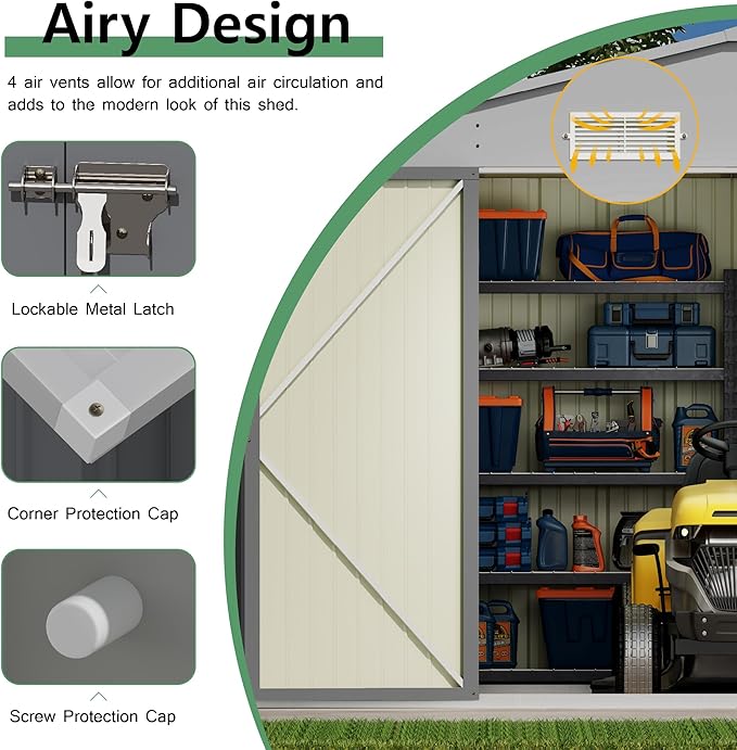 Devoko 10x12 FT Outdoor Storage Shed, Large Metal Storage Sheds with Lockable Door, Utility Garden Tool Shed with Sloping Roof, Outside Steel Storage Sheds for Patio Lawn Backyard, Gray DEVOKO