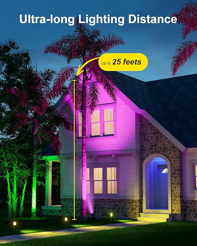 4 Pack Color Changing Solar Spotlights Outdoor Waterproof for Tree, Flower, Plant, Statue, Sign, Decorative wall, Rainbow Lanscape Decor Uplights for House Outside, Yard, Garden, Patio, Pathway, Fence FALOVE