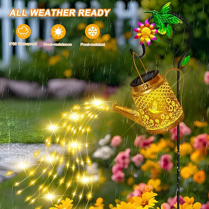 Hummingbird Solar Watering Can Lights, Outdoor Waterproof Garden Lanterns with Shepherd Hook, Solar Garden Decor for Yard Outdoor Landscape Pathway, Gift for Women Mom Grandma Christmas Gifts, 2 Pack OSTRITEC