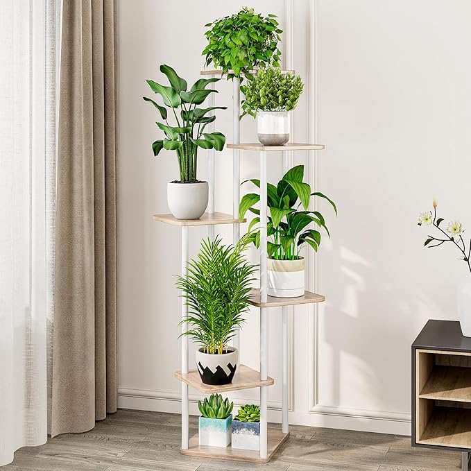AZERPIAN Plant Stand 6 Tier Indoor Metal Flower Shelf for Multiple Plants Corner Tall Flower Holders for Patio Garden Living Room Balcony Bedroom, White AZERPIAN