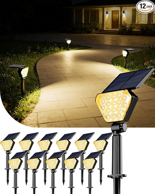 T-SUN Solar Lights Outdoor Waterproof IP65, 12 Pack LED Solar Spot Lights Color Changing IP65 Waterproof Smart Auto On/Off for Outside Landscape Garden Yard Lawn Pathway Patio Driveway T-SUN