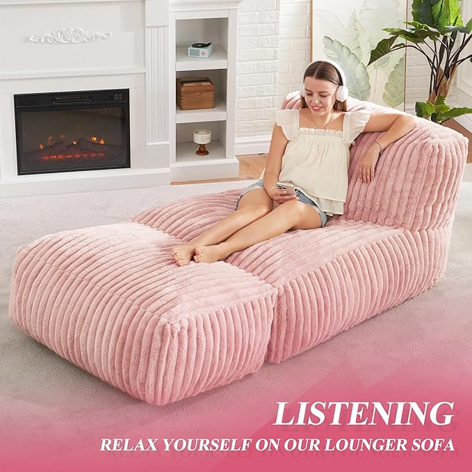 Hobestluk Big Bean Bag Lounger Chairs Large Beanbag Chair for Adults Bean Bag Sofa with Memory Foam Filled for Living Room, Bedroom or Balcony (Stripe Pink) YourHomeDeservesMore