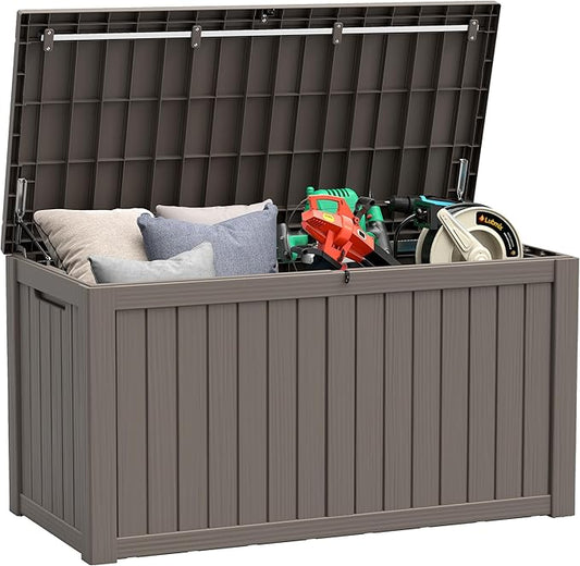 Outdoor Storage Box, Resin Deck Boxes Indoor and outdoor, Waterproof Storage Box Lockable Lid (Grey, 160 Gallon) NBYSGO