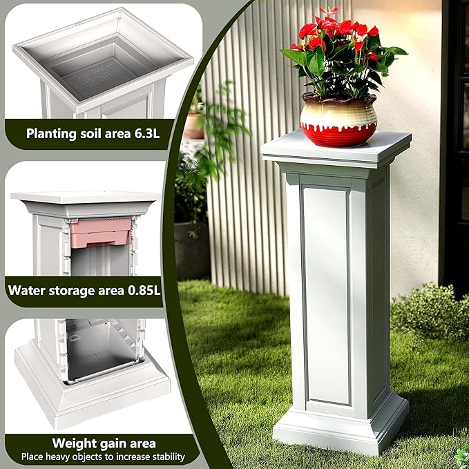 36in Tall Resin Planter Set of 2,Large Outdoor Planter for Porch, Garden, and Balcony, Weight-Bearing Top, Weather-Resistant, Classic Estate Design for Flowers and Trees(Ashen) OutdoorLivingPerfected
