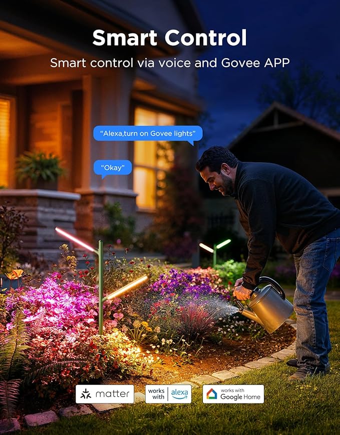 Govee Outdoor Garden Lights 2 Pack, RGBWWIC Smart LED Pathway Lights for Landscape Lighting, 16 Million Colors and 64 Scenes, IP66 Waterproof for Outdoor Patio, Compatible with Alexa, Matter Govee