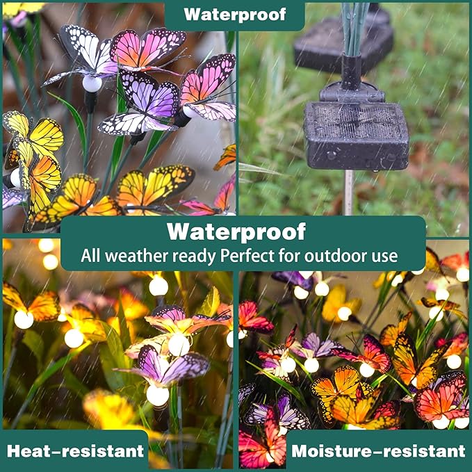 TONULAX Solar Garden Lights - Swaying Butterfly Light, Swaying in The Wind, Solar Outdoor Lights, Yard Patio Pathway Decoration, High Flexibility Iron Wire & Realistic Butterflies (6 Pack) TONULAX