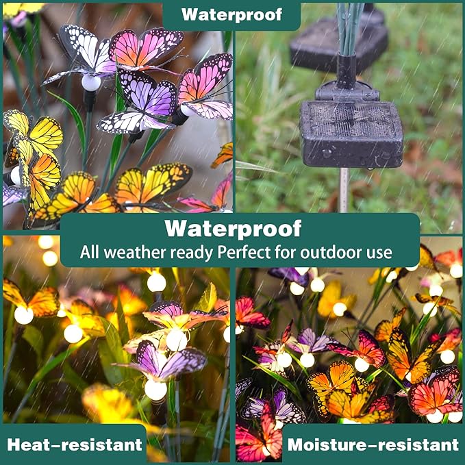 TONULAX Solar Garden Lights - Swaying Butterfly Light, Swaying in The Wind, Solar Outdoor Lights, Yard Patio Pathway Decoration, High Flexibility Iron Wire & Realistic Butterflies(8 Pack) TONULAX