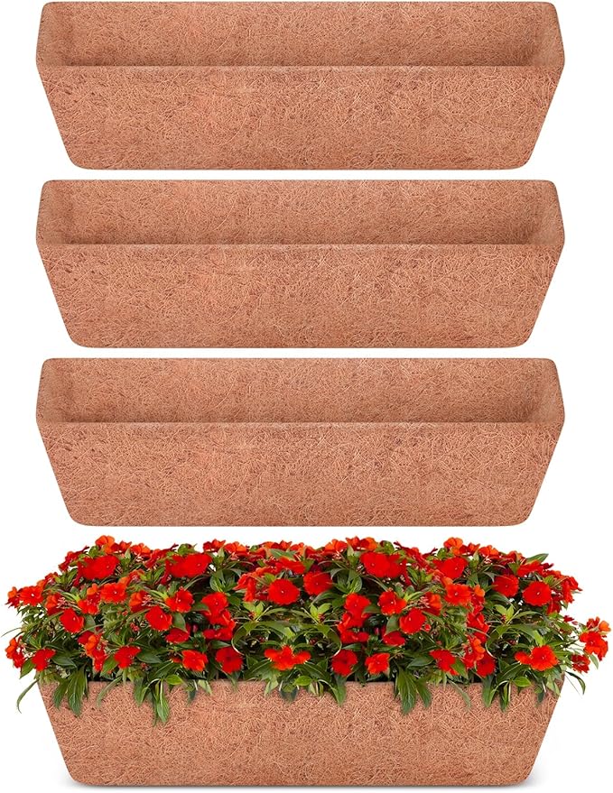 Halatool 4 Pack 24 Inch Window Box Liners, Pre-Formed Coco Fiber Replacement Liner, Natural Coconut Coir Planter Liners for Wall, Hanging Basket, Flower Pot, Fence and Railing HALATOOL
