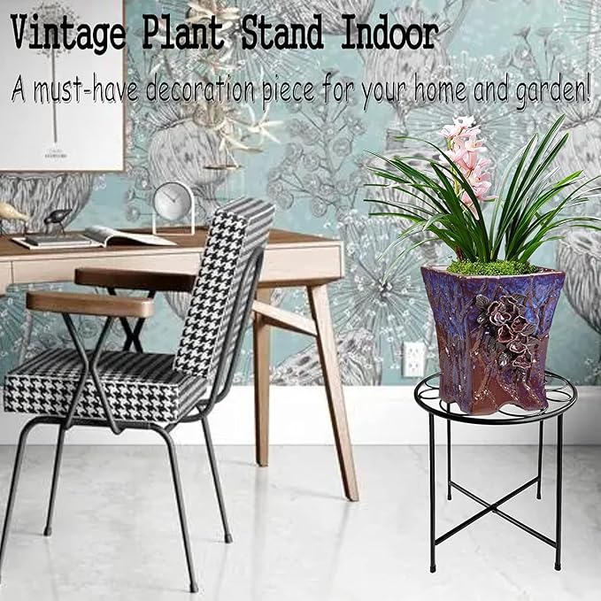 Plant Stand, 2 Pack Round Plant Stands Indoor Outdoor, Retro Design 15'' Tall Plant Stand, Rust-proof Coated Metal Plant Pot Stand Flower Stands for Indoor Plants Patio Garden Home Decor Black ZEECER