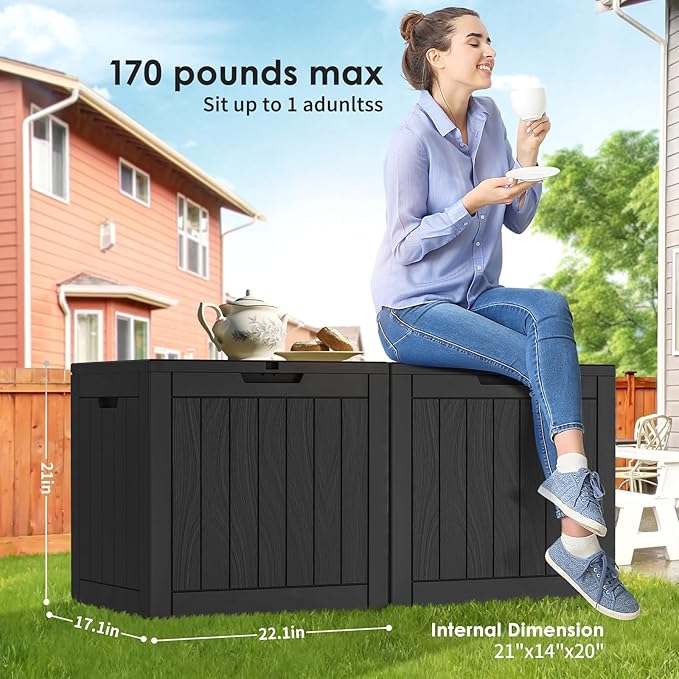 DRATO Deck Boxes, 30 Gallon Outdoor Storage Box for Patio Cushion, Garden Tools, Waterproof and UV Resistant, Lockable (Black，30 Gallon) DRATOprovidesawarmandcozy
