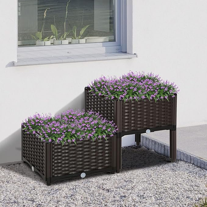 Outsunny 2 Piece Raised Garden Bed with Legs, Planter Box Raised Bed to Grow Flowers, Herbs & Vegetables, Brown Outsunny