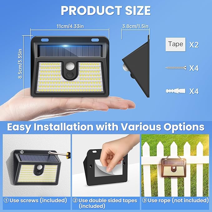 [2 Packs] Solar Motion Sensor Outdoor Lights, Super Bright Solar Lights Outdoor Waterproof, 3 Lighting Modes Security Wall Light for Outside Walking Dog Fence Backyard Deck Garden Door Step Garage Claoner