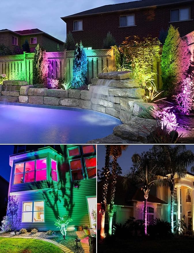 SUNVIE Christmas 12W RGB Color Changing Landscape Lights Low Voltage LED Landscape Lighting Remote Control Spotlight Waterproof Garden Pathway Christmas Decoration Outdoor, 8 Pack with Connector SUNVIE