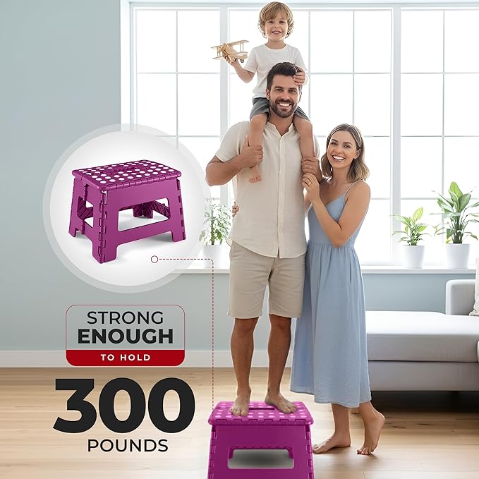 Utopia Home Folding Step Stool with Handle – 9 Inch Anti Slip Collapsible Stool – Holds Up to 300 lbs – Sturdy Plastic Step Stool Foldable for Kitchen, Bathroom and Home Use (1-Pack, Purple) UTOPIAHOME
