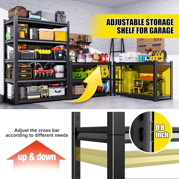 Set of 3 Garage Shelving-2050 lbs 5 Tier Storage Shelves,Adjustable Heavy Duty Metal Shelving Unit and Storage Large Rack,Utility Steel Shelf for Warehouse Industrial Pantry Basement 71"x46"x20" Rootora