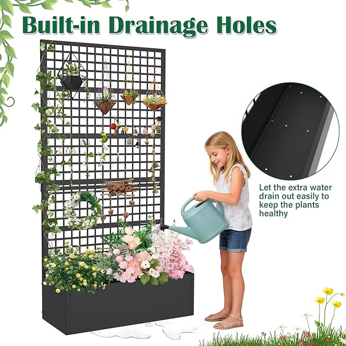 Metal Planter Box with Trellis 36" L x 16" W x 72" H, Raised Garden Bed with Privacy Screen, Privacy Planters for Climbing Plants, Flowers, Vegetables, Fruits Toriexon