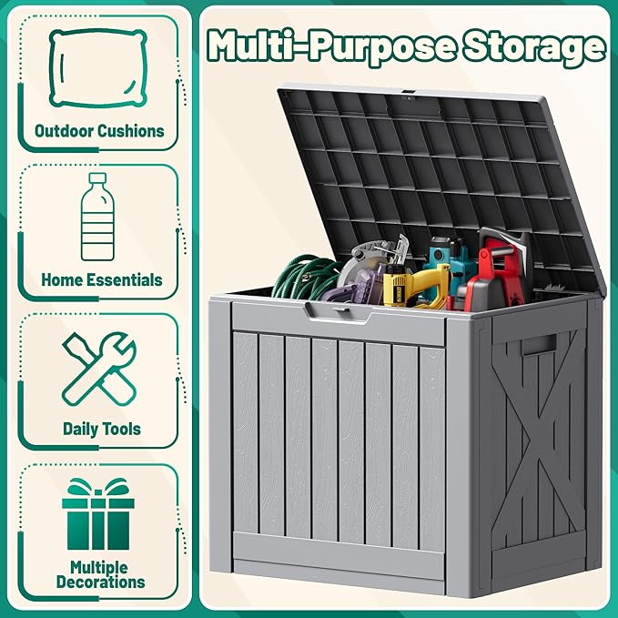 Devoko 40 Gallon Deck Box Outdoor Storage Box Waterproof for Patio, Large Outdoor Storage Bench Lockable for Outside (Gray, 40 Gallon) DEVOKO