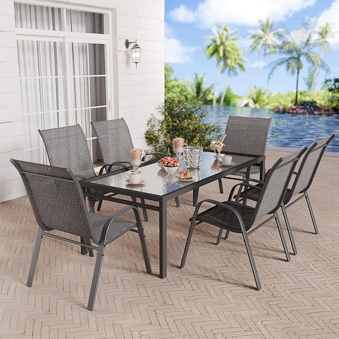 Betterhood Patio Chairs Set of 6, Stackable Outdoor Dining Chairs Set with Breathable Seat Fabric, All-Weather Powder-Coated Metal Frame for Deck, Pool Side and Backyard, 350LBS Capacity Betterhood