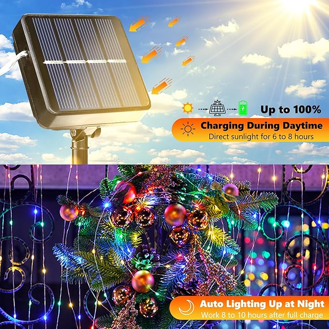 Joomer Solar Fairy Lights, 4-Pack Total 104FT 320LED Solar String Lights Outdoor Waterproof 8 Lighting Modes for Fence Party Garden Patio Yard Home Holiday Tree Outdoor Decoration (Multicolor) Joomer