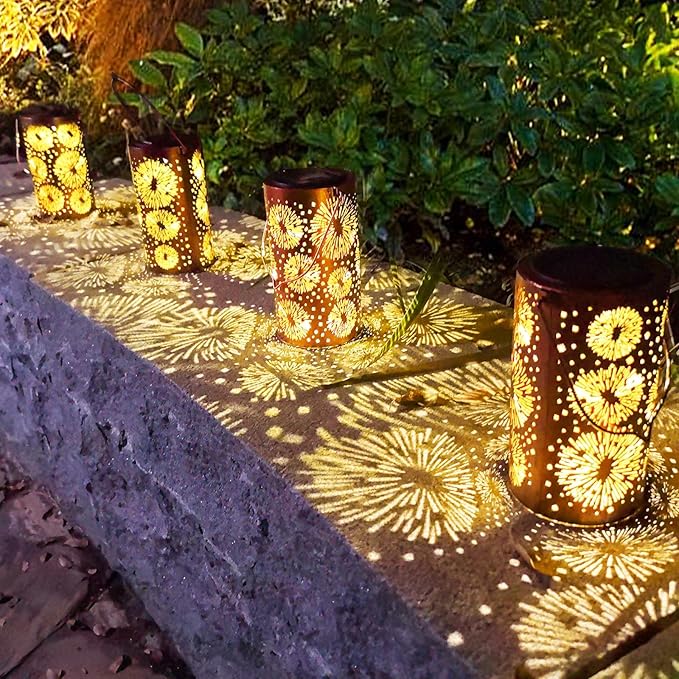 Fireworks Birthday Gifts for Women, Solar Lanterns Outdoor Waterproof, Garden Decor Metal Hanging Decorative Solar Lights for Patio Yard Lawn Backyard Porch, Gardening Gifts for Women Mom Grandma DIBIEECN