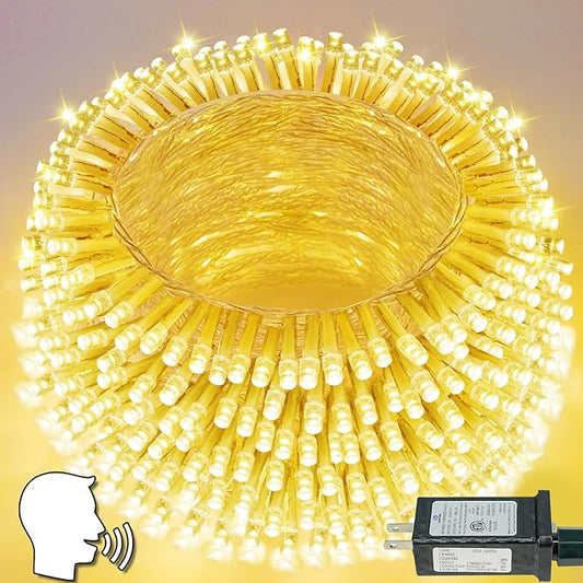 Smart String Lights With Voice Control Indoor Outdoor, Clear Wire 66Ft 200 LED Christmas Lights, Dimmable 12Modes Twinkle Fairy String Light Waterproof for Xmas Tree Wedding Party Bedroom (Warm White) SANJICHA