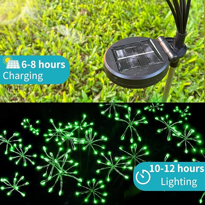 JJGoo Solar Garden Lights, New Upgraded 2 Pack Solar Swaying Starburst Light, Waterproof Fireworks Outdoor Lights, Yard Patio Pathway Decoration, Green JJGoo