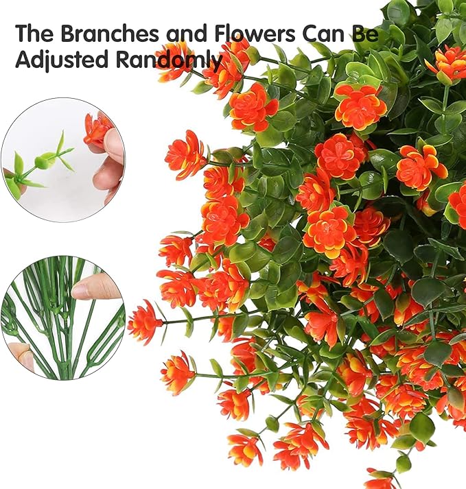 20 Bundles Artificial Fall Flowers Outdoor Fake Flowers, UV Resistant No Fade Faux Plastic Greenery Shrubs Plants for Hanging Garden Porch Window Box Outside Decoration,Home Indoor Decor Orange YIBUKIY