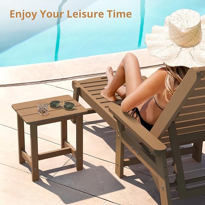 LUE BONA Outdoor Side Table, HDPS Small Outdoor Table, Adirondack Side Table, Outside End Table for Patio, Porch, Deck, Pool, Weather Resistant/Easy Maintenance/Indoor or Outside Use, Brown LUEBONA