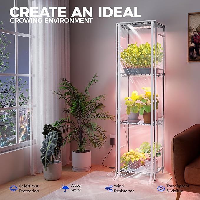Barrina CX83Z Indoor Greenhouse with Grow Light, 4-Tier Corner Plant Stand, 30W Full Spectrum Growing Light Panels, Mini Greenhouse with Tent for Seed Starting, 3/6/12h Timer, 15.7 x 11.8 x 59.1IN Barrina