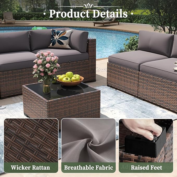 Aoxun 14 Piece Patio Furniture Set Wicker Rattan Patio Conversation Set Outdoor Sectional Sofa Set with Coffee Table and Thickened Cushions, Gray(Waterproof Cover Included) Aoxun