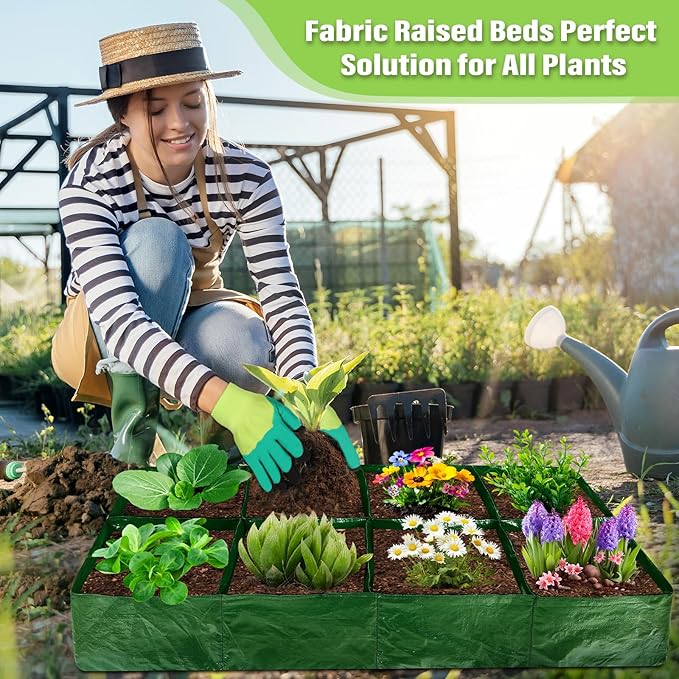 Fabric Raised Garden Bed, 2 Pack 8 Grids and 4 Grids, 128 Gallon Rectangle Grow Bags with Drainage Holes, Breathable PE Planting Containers for Outdoor Vegetables Fruits Flowers LifeisLuck