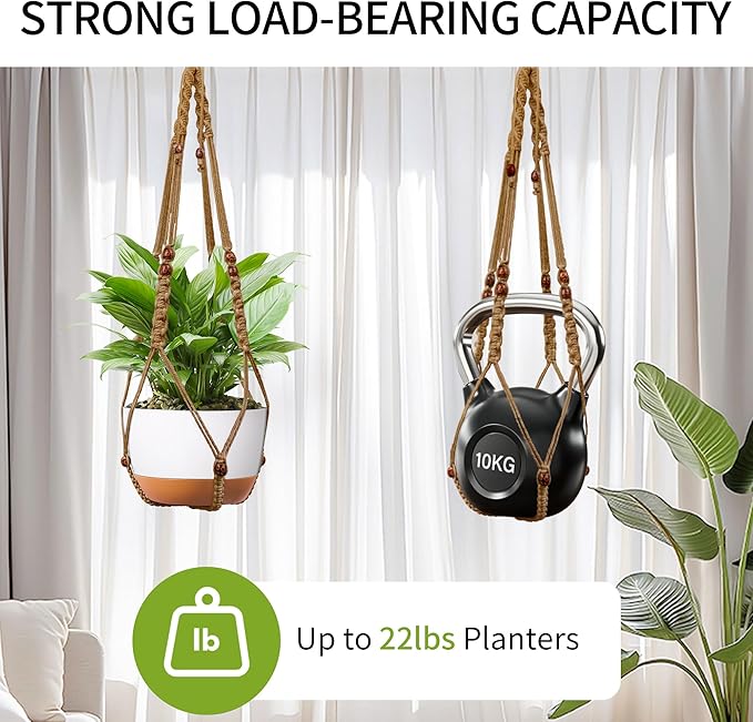 Macrame Plant Hanger - Fits 6 to 15 inches Pots for Indoor Outdoor, 43 Inch, Set of 2, Brown (POTS NOT Included) IDEEEPAN