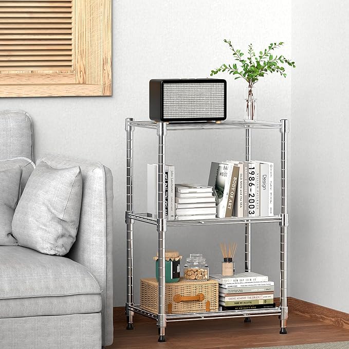 450 lbs Wire Storage Shelving 3-Tier Utility Shelving Unit Steel Organizer Wire Rack for Home,Kitchen,Office,Chrome(11.8" D x 17.7" W x 26.4" H) MEIGAOPLASTICANDMETALHKCOLIMITED