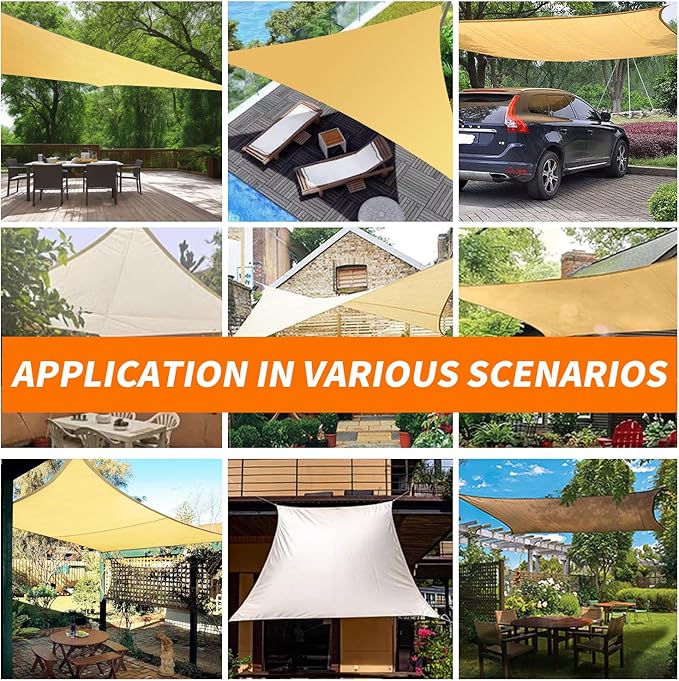8' x 8' Sun Shade Sail Sand Curved Commercial Outdoor Shade Cover Sand Rectangle Heavy Duty Permeable 185GSM Backyard Shade Cloth for Patio Garden OOTONAT