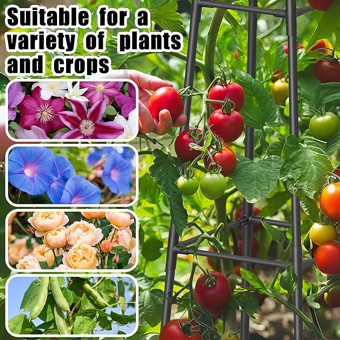 4FT Obelisk Trellis for Climbing Plants Outdoor, 16mm Rust-Proof Extra Thickened Plastic-Coated Metal Pipes, Indoor Climbing Support for Potted Plants, Vines, Flowers Stands,Black HSUNDRIES