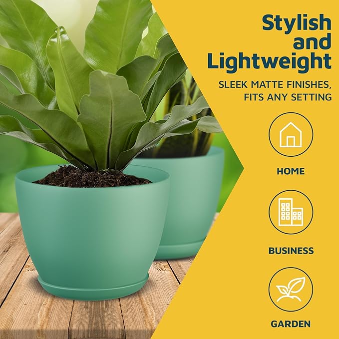 Planter Pots with Drainage Holes - Lightweight, Durable, & Space-Saving Pots for Indoor and Outdoor - Versatile Functionality, Simple Modern Design, Set of 20 Plastic Planter Pots Mint LIFEMASTER