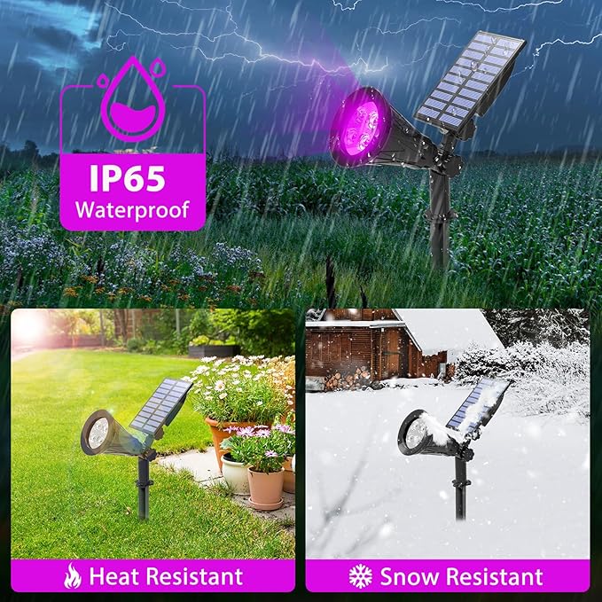 T-SUN [2 Pack] LED Solar Spotlights, Waterproof Outdoor Security Landscape Lamps, Auto-on/Auto-Off by Day, 180 Angle Adjustable for Tree, Patio, Yard, Garden, Driveway, Stairs, Pool Area(Purple) T-SUN