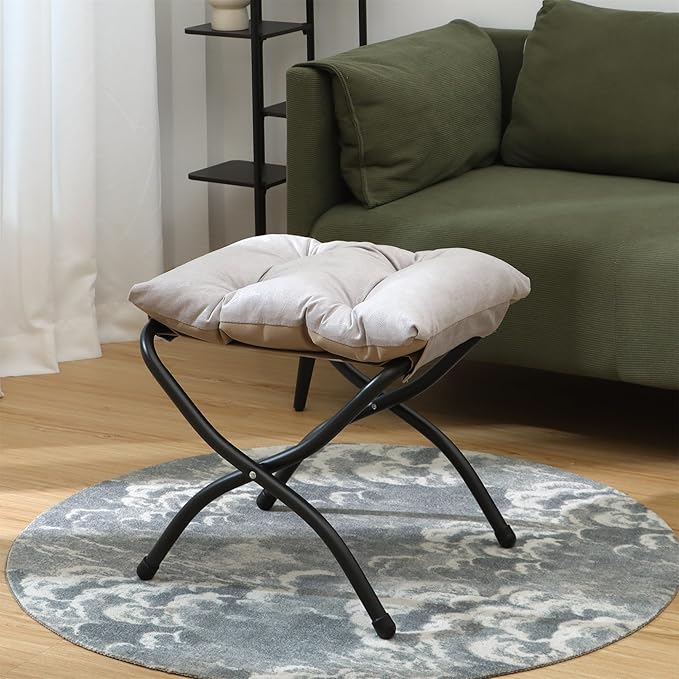 15"(H) Folding Ottoman, Foldable Footrest Stool, Portable Small Foot Stool for Couch, Collapsible Foot Rest Ottoman for Sofa, Accent Padded Ottomans for Home, Living Room, Light Grey MordchilHF