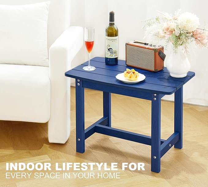 Y&M Adirondack Outdoor Side Table, HIPS Patio End Table, Waterproof Outside Table, Balcony Modern End Tables 23.5" inch Long for Garden, Pool, Beach, Porch, Deck, Indoor or Outdoor Use, Navy Blue YM