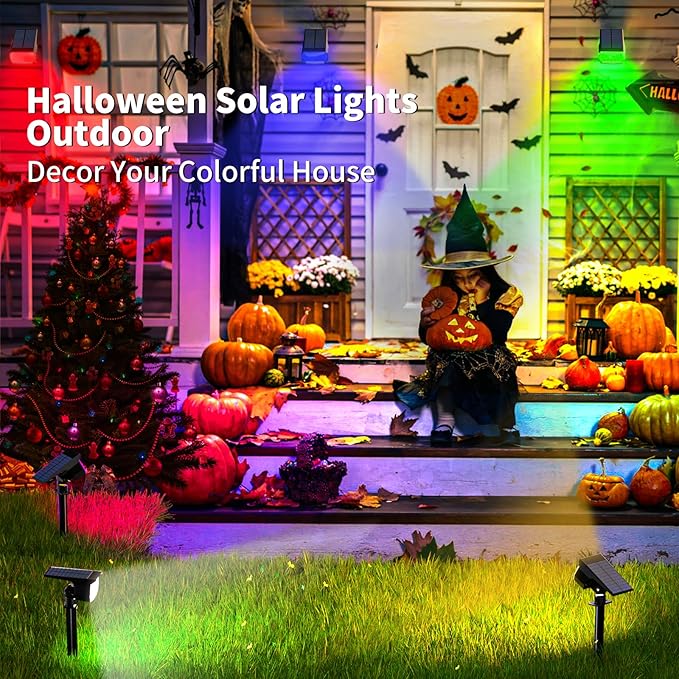 Solar Spot Lights Outdoor Color Changing, [7 Mode/2 Pack] Christmas Landscape Spotlights, Solar Lights Outdoor Waterproof, Solar Led Powered Flood Light for Outside Pathway Yard Garden Walkway WENATY