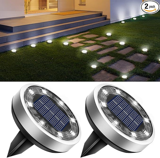 btfarm 2 Pack Solar Lights Outdoor, 8 LED Solar Ground Lights IP65 Waterproof Flat Solar Disc Light, Pathway Lights for Garden Lawn Patio Yard Path Landscape, Cool White btfarmdecorativelighting