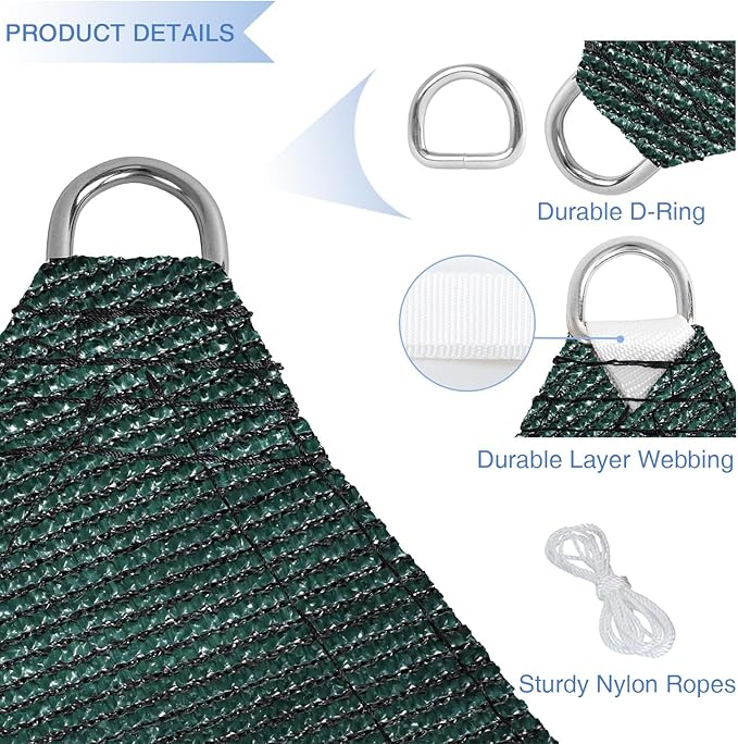 E&K Sunrise 6' x 6' x 6' Sun Shade Sail Triangle Canopy Shade Cover UV Block for Patio Backyard Garden Outdoor (Green) EKSUNRISEINC