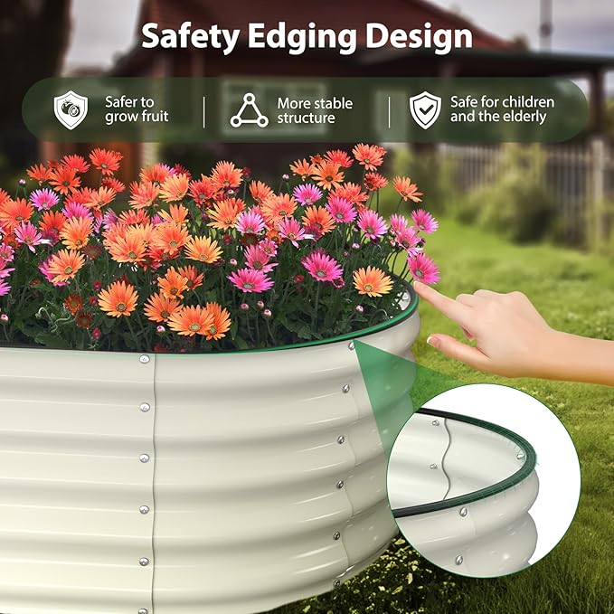 Raised Garden Bed Kit, 6x3x1.5 ft Galvanized Planter Box Outdoor with Safety Edging, Large Metal Raised Beds for Gardening Vegetables Flower Herb (Pearl White) Winpull