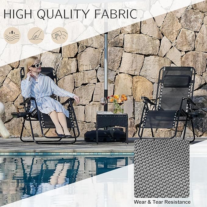 Sweetcrispy Zero Gravity Chairs, Set of 4 Portable Recliner Beach Camping Patio Outdoor Folding Lounge Chair with Cup Holder Trays and Adjustable Pillow for Poolside, Garden, Backyard, Lawn (Black) Sweetcrispy