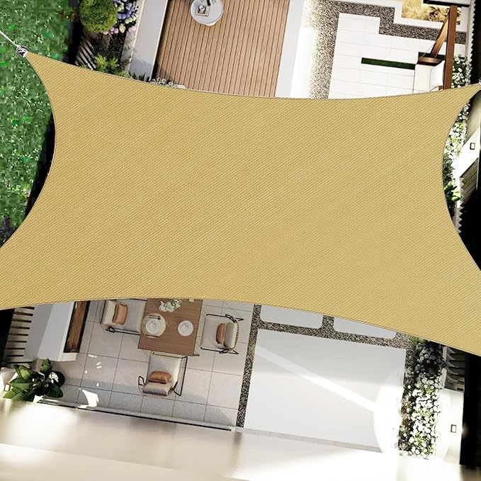 8' x 8' Sun Shade Sail Sand Curved Commercial Outdoor Shade Cover Sand Rectangle Heavy Duty Permeable 185GSM Backyard Shade Cloth for Patio Garden OOTONAT