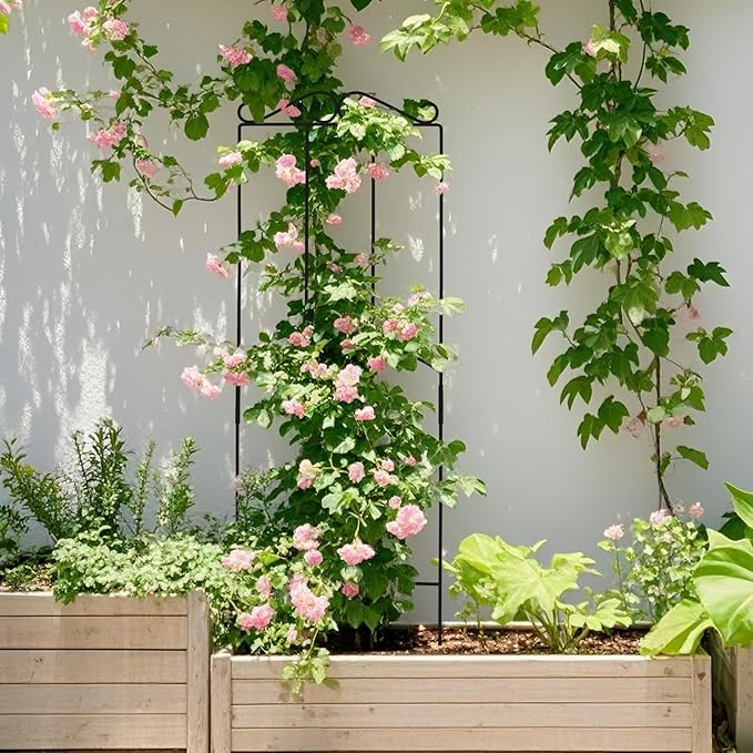 32 Inch Metal Plant Trellis for Climbing Plants Outdoor，4 Pack Garden Trellis for Potted Climbing Plants Indoor Houseplants Flowers Vine Ivy,Black,Rectangle Rootora